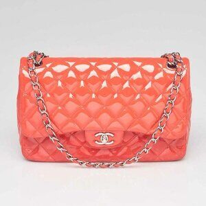 Chanel Pink Quilted Patent Leather Classic Jumbo Double Flap Bag